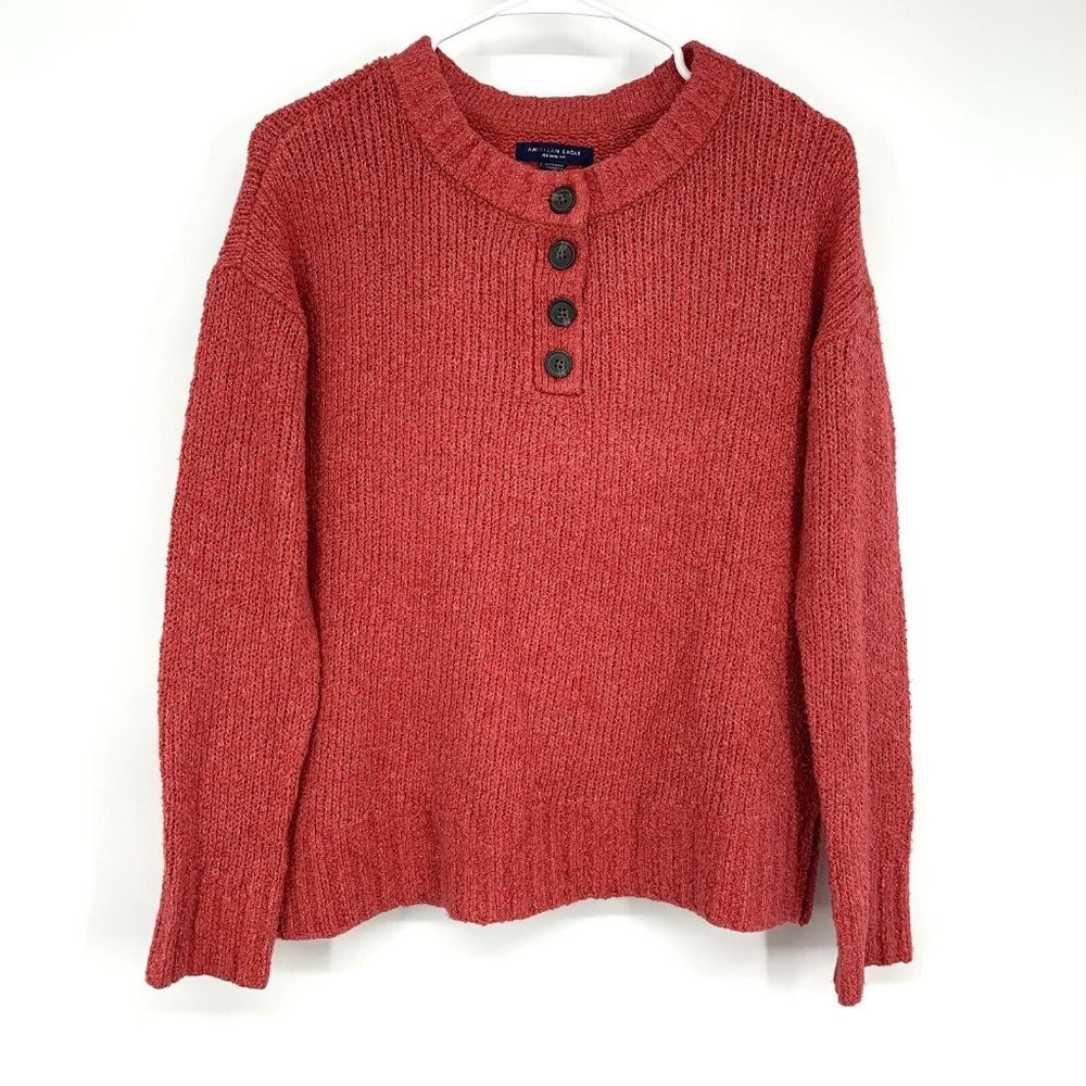 American Eagle Sweater Henley Jegging Fit Pullover Button Up Pink - Picture 1 of 12